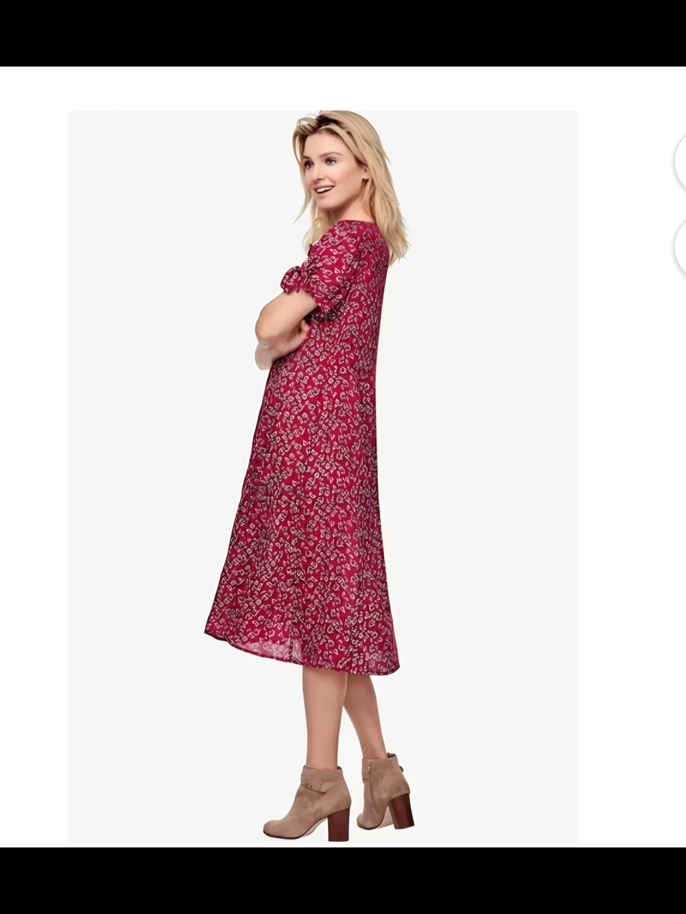 Boho Chic ellos Berry Floral Puff-Sleeve Midi Dress #0023